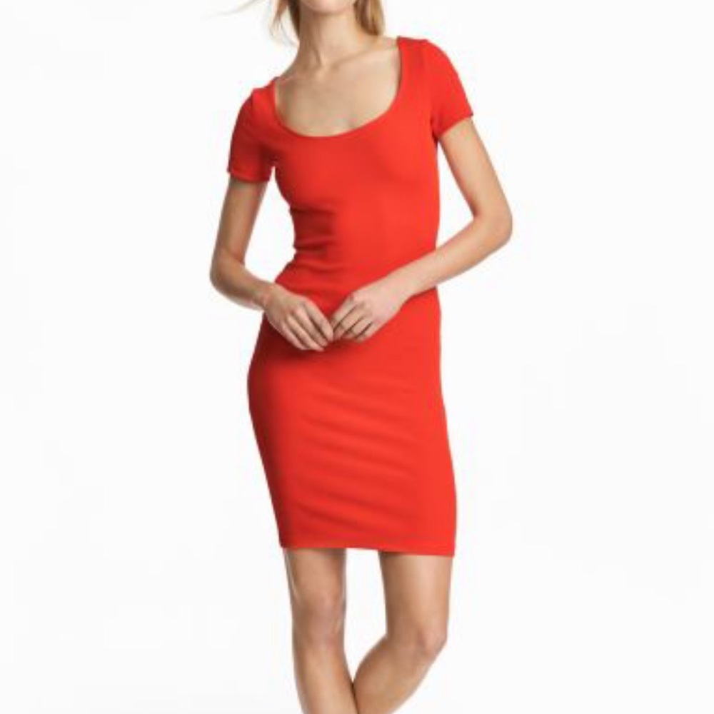 H&M bodycon rib knit dress in red szS